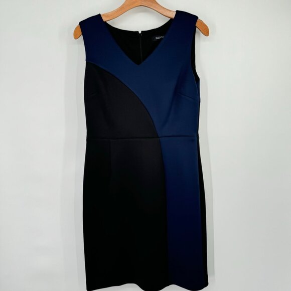 Ellen Tracy Sleeveless Color Block Sheath Dress Size 8 Navy Black scuba knit - Picture 3 of 14